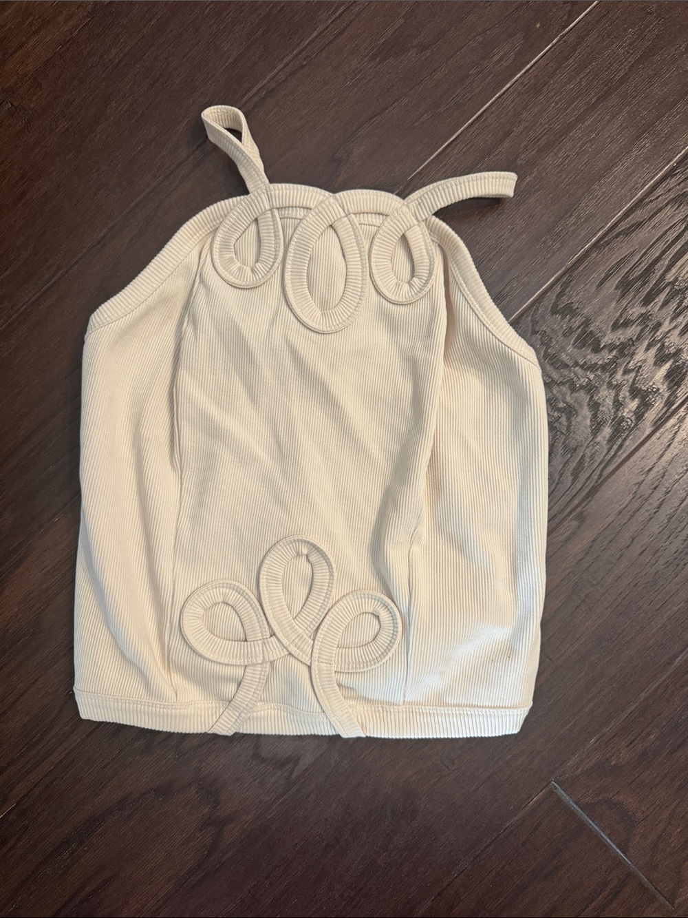 Anthropologie Cream Halter Tank with Decorative Loop Trim